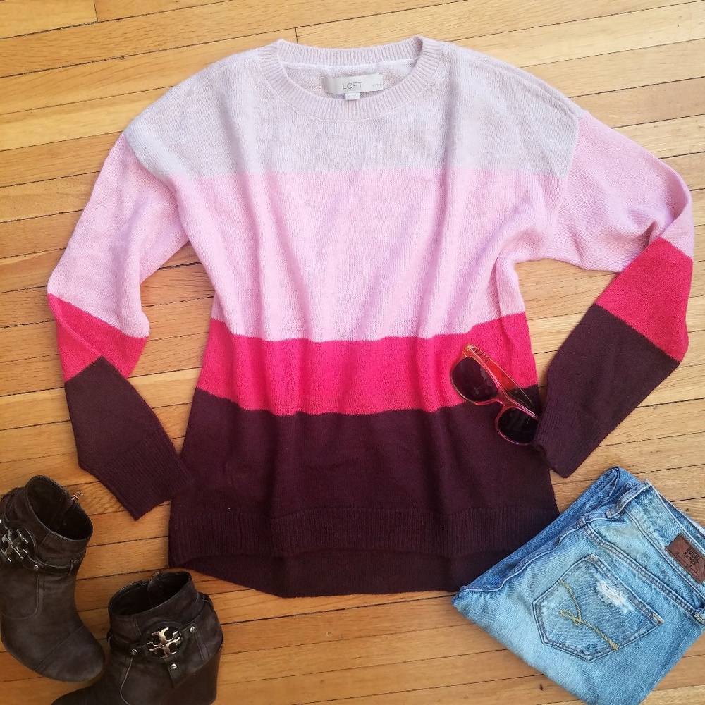 Loft Striped Boyfriend Sweater in Watermelon Pop